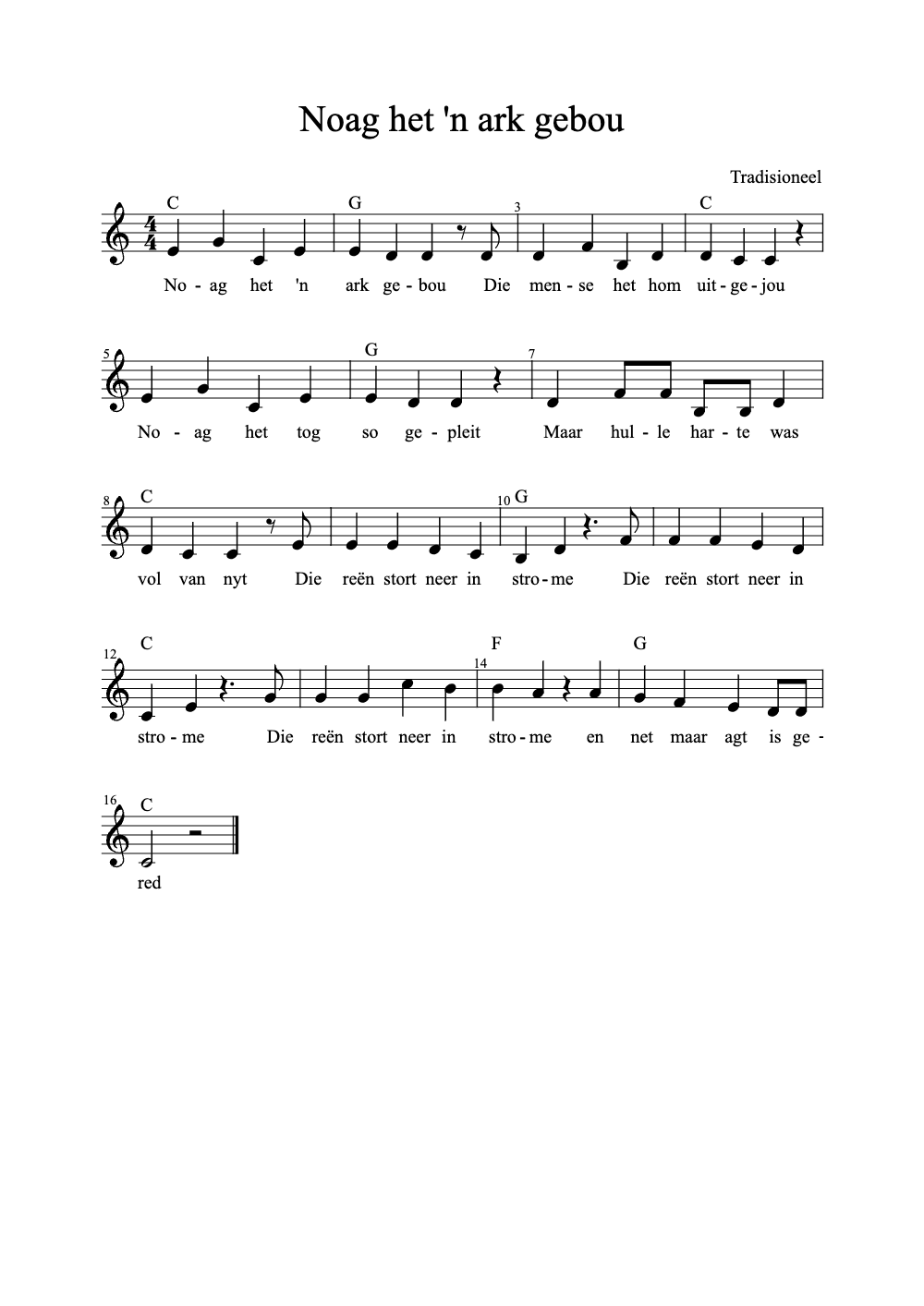 Sheet music preview for Noag Het 'N Ark Gebou