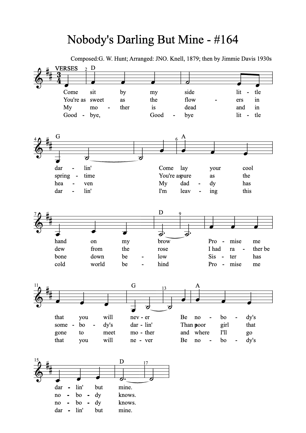 Sheet music preview for Nobody's Darling But Mine