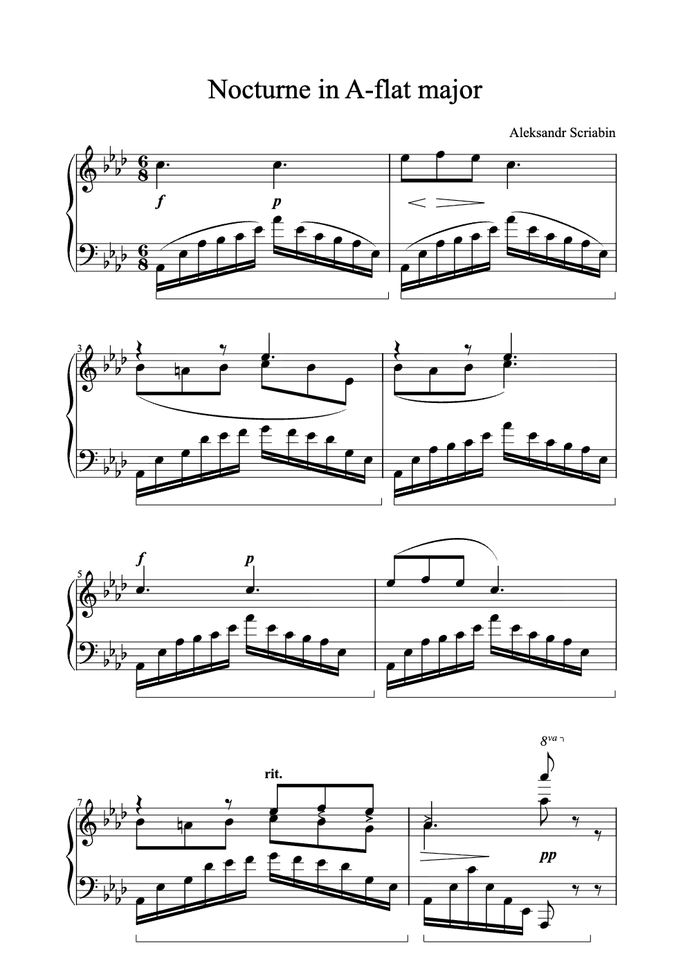 Sheet music preview for Nocturne in A-flat Major