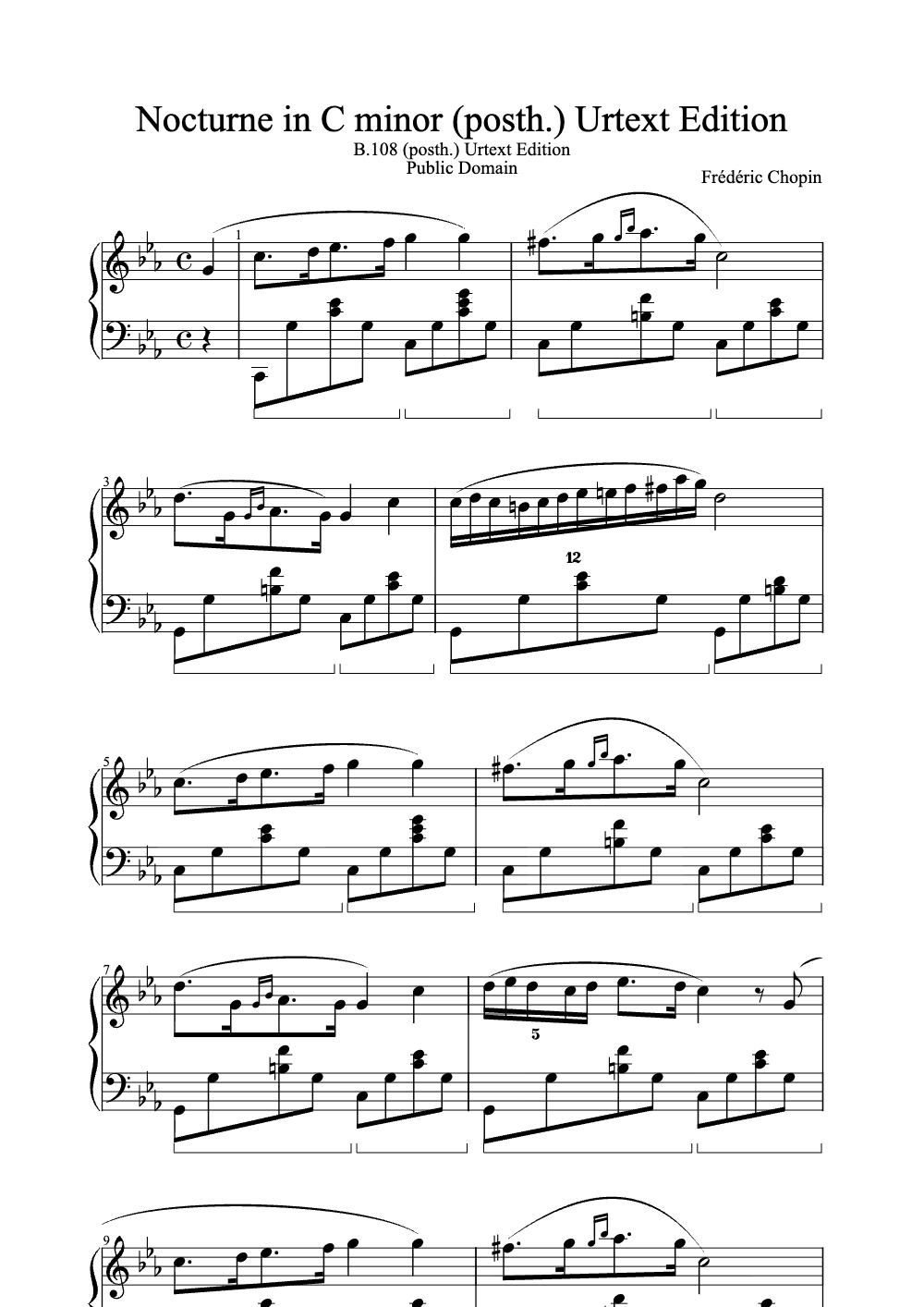 Sheet music preview for Nocturne in C Minor (Posth.)