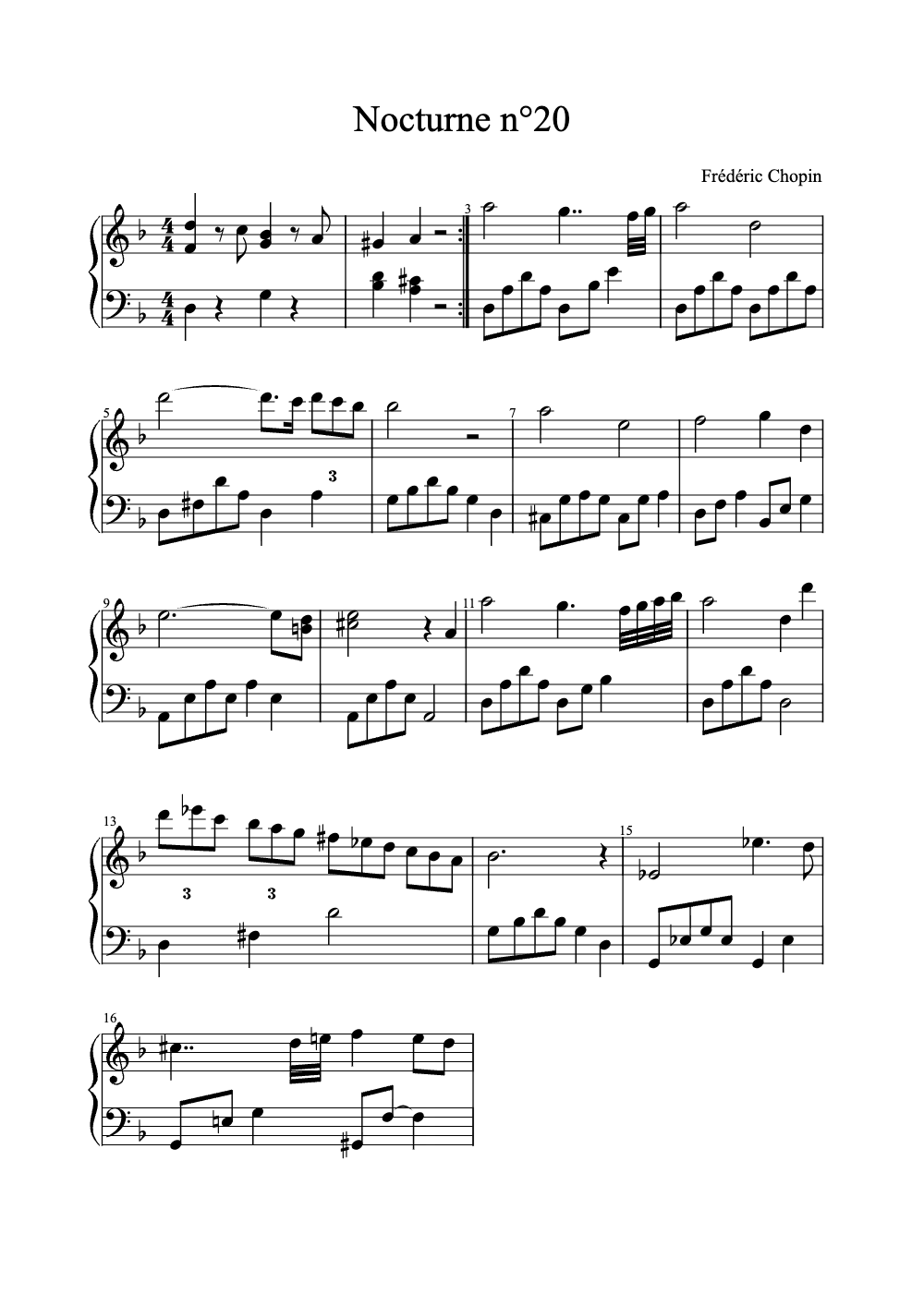 Sheet music preview for Nocturne No. 20