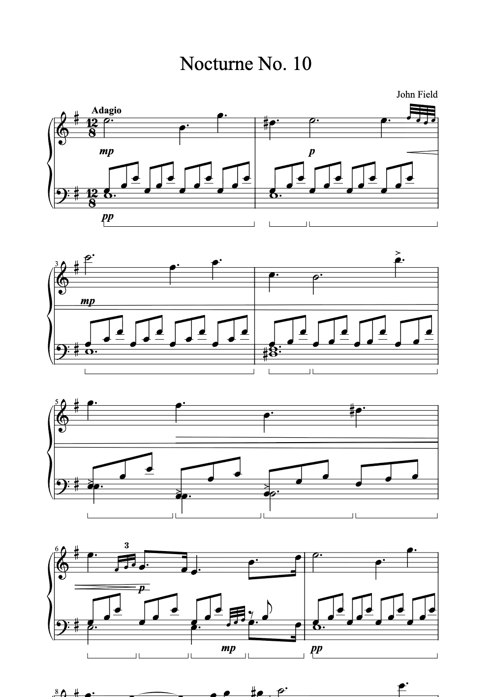 Sheet music preview for Nocturne No. 10