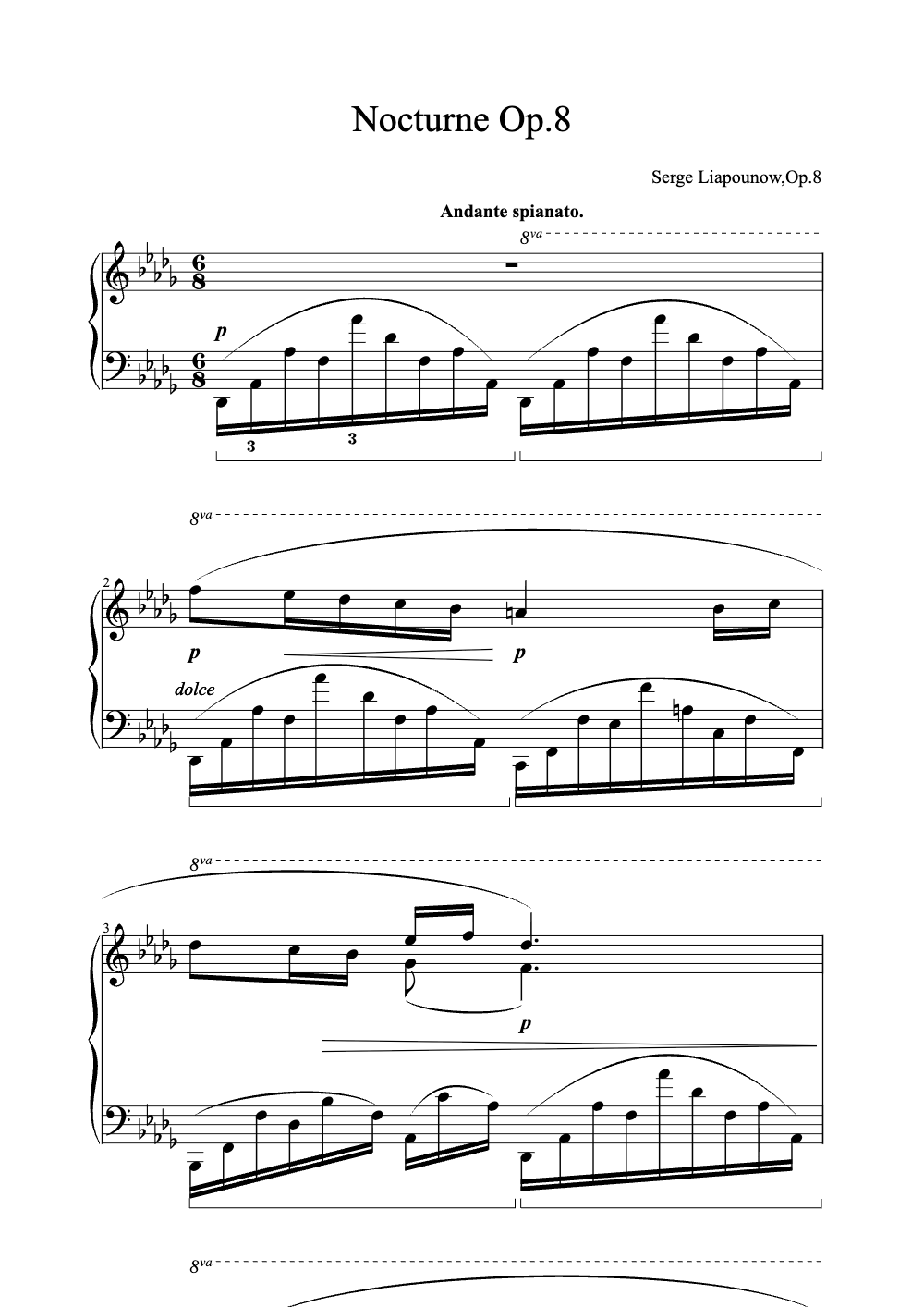 Sheet music preview for Nocturne Op. 8