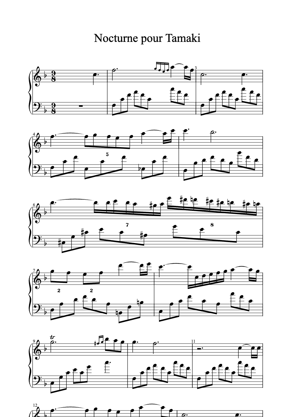 Sheet music preview for Nocturne Pour Tamaki