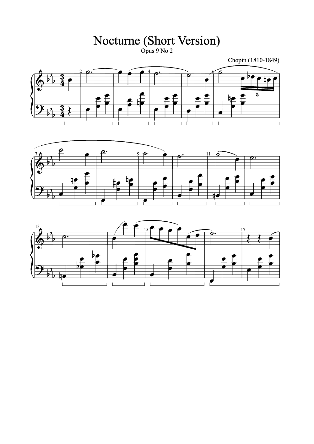 Sheet music preview for Nocturne (Short Version)