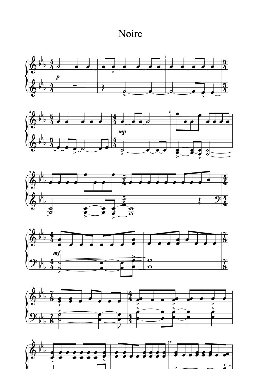Sheet music preview for Noire