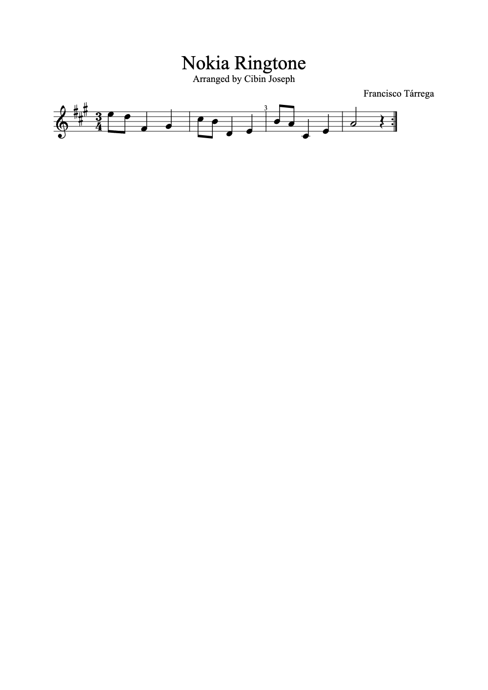 Sheet music preview for Nokia Ringtone