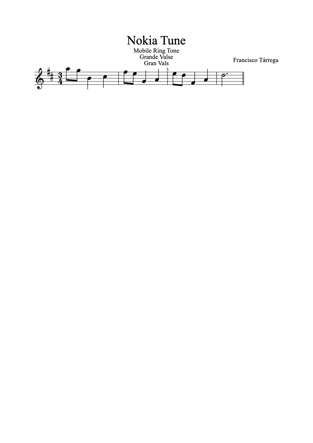 Sheet music preview for Nokia Tune