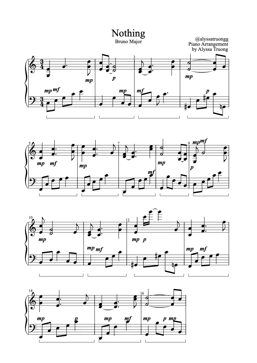 Sheet music preview for Nothing