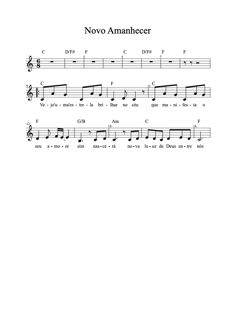 Sheet music preview for Novo Amanhecer