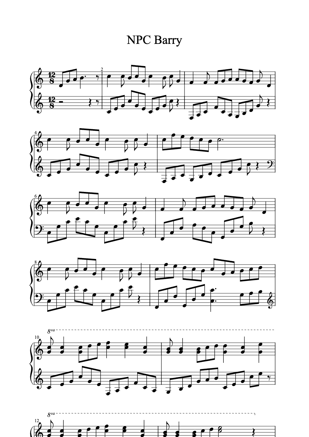 Sheet music preview for Npc Barry