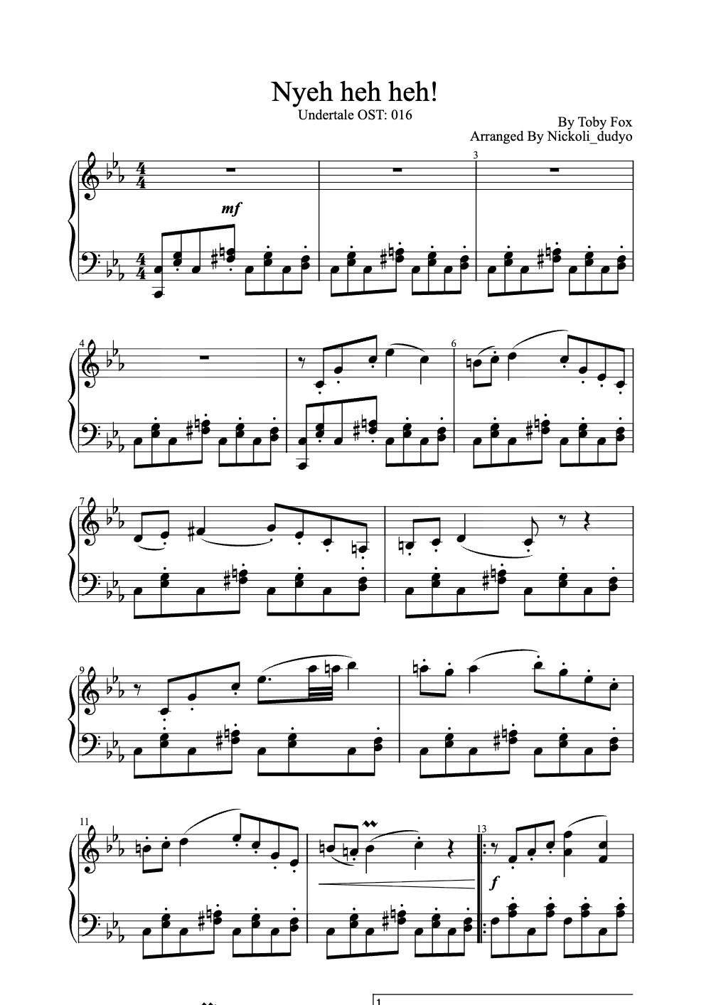 Sheet music preview for Nyeh Heh Heh!