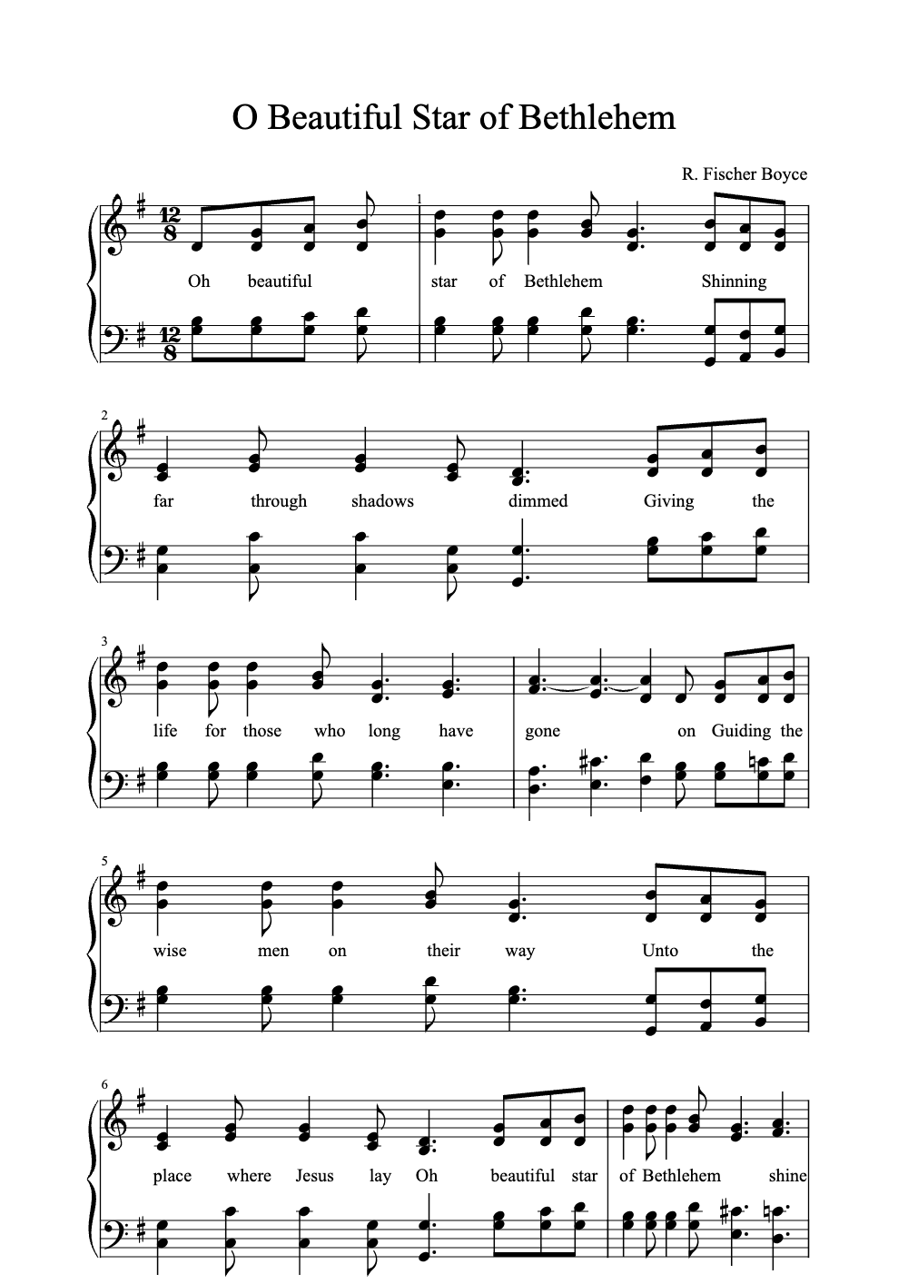 Sheet music preview for O Beautiful Star of Bethlehem