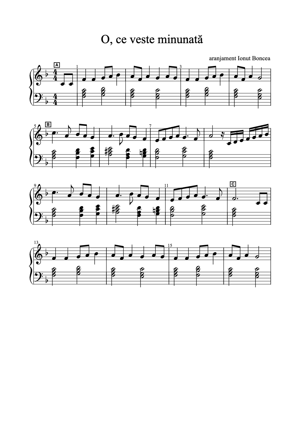 Sheet music preview for O, Ce Veste Minunată