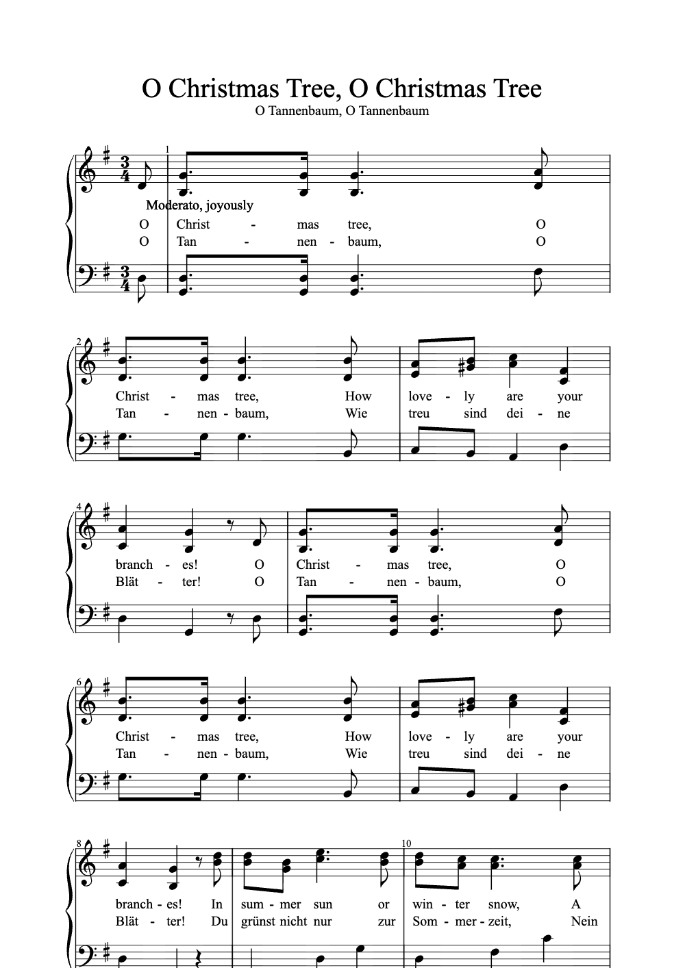 Sheet music preview for O Christmas Tree, O Christmas Tree