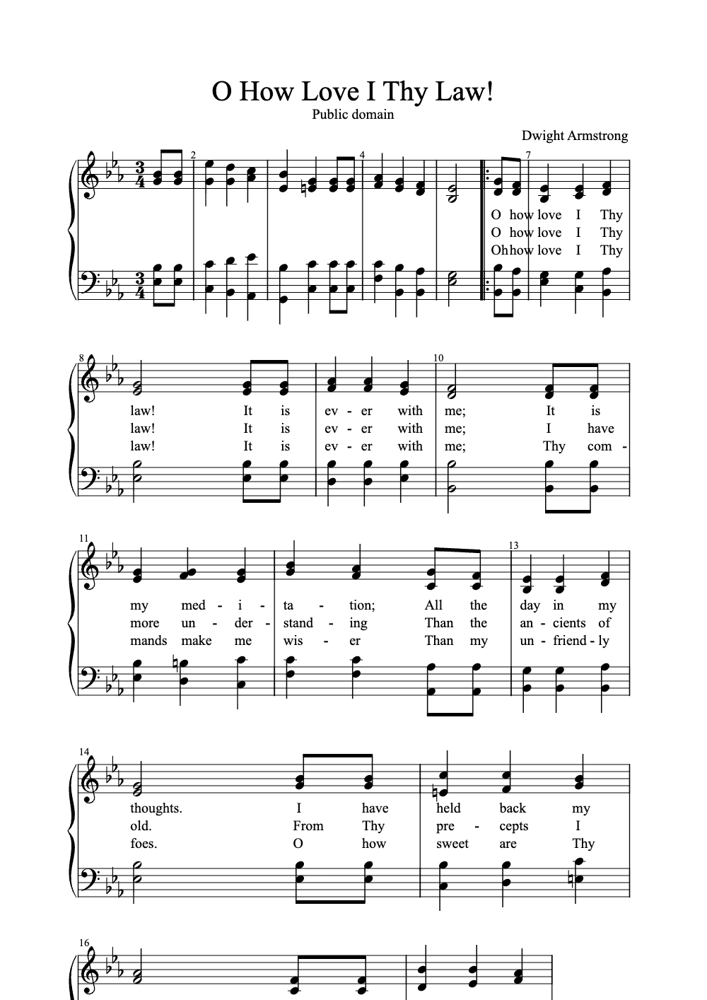 Sheet music preview for O How Love I Thy Law!