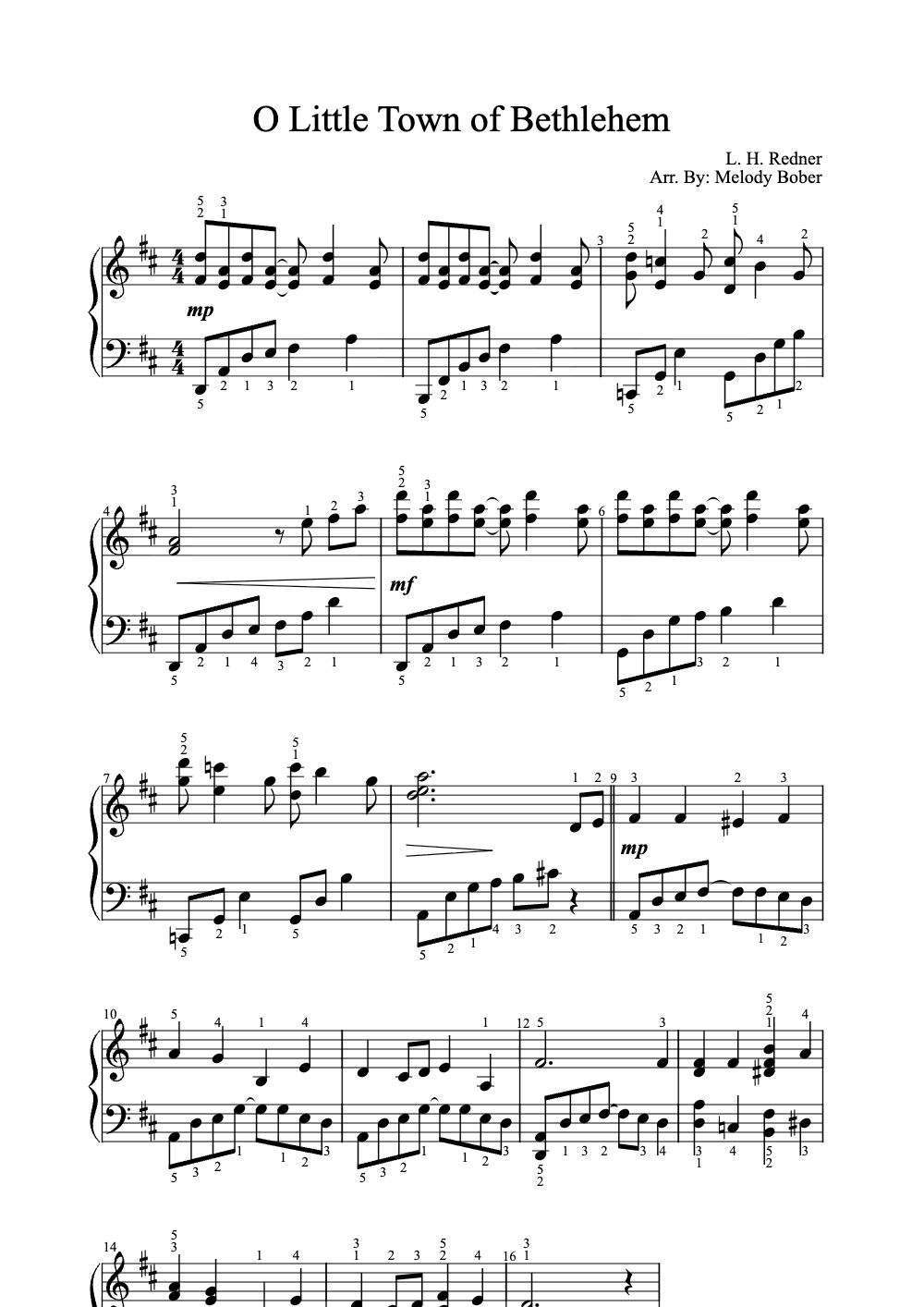 Sheet music preview for O Little Town of Bethlehem
