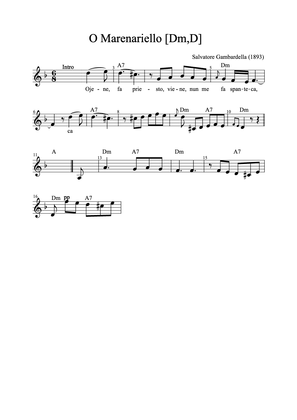 Sheet music preview for O Marenariello