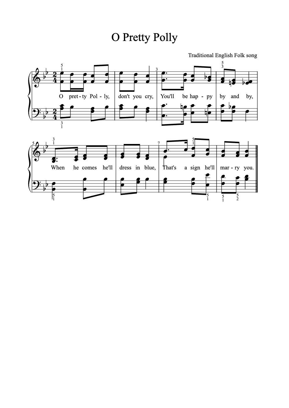 Sheet music preview for O Pretty Polly