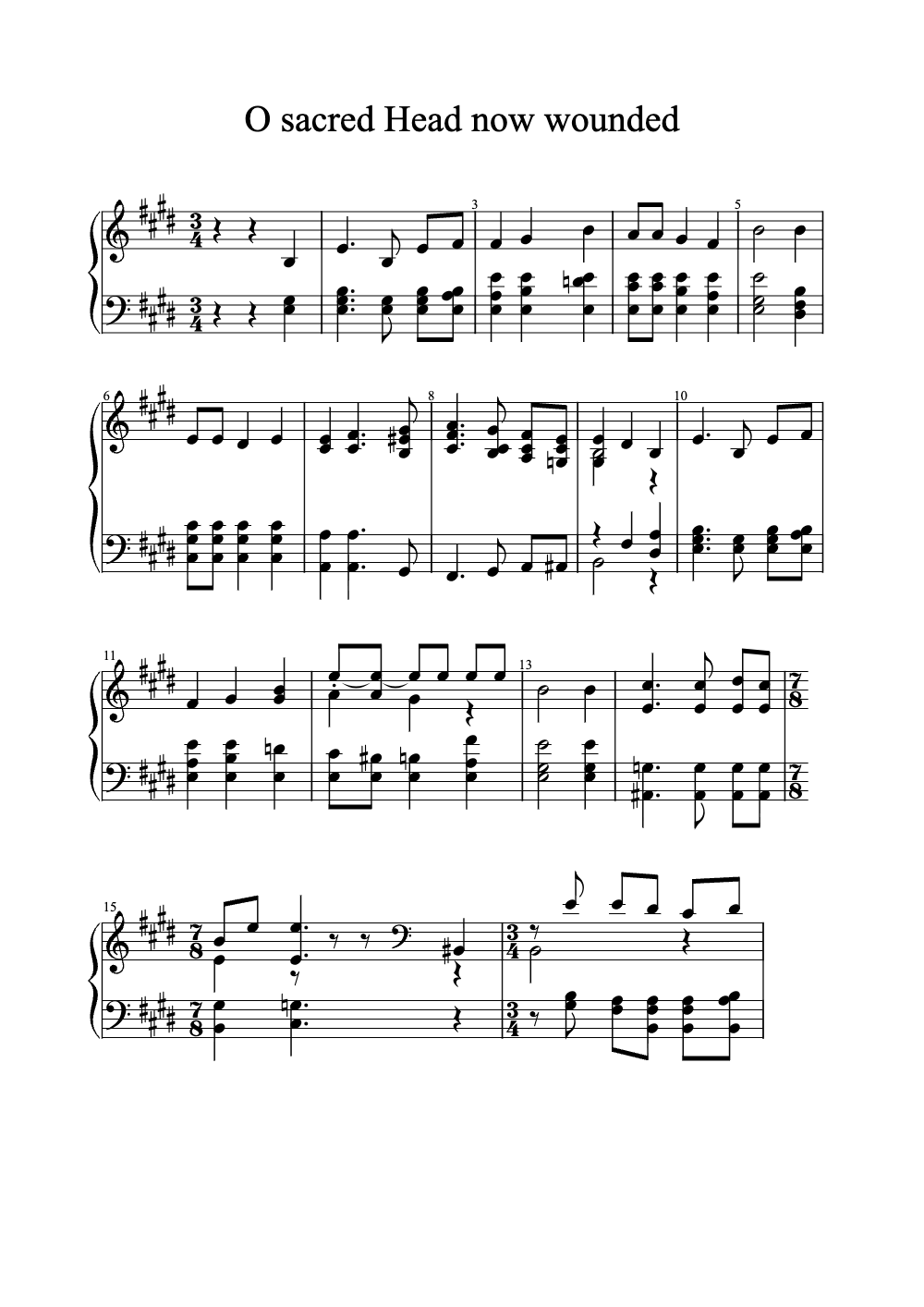 Sheet music preview for O Sacred Head Now Wounded