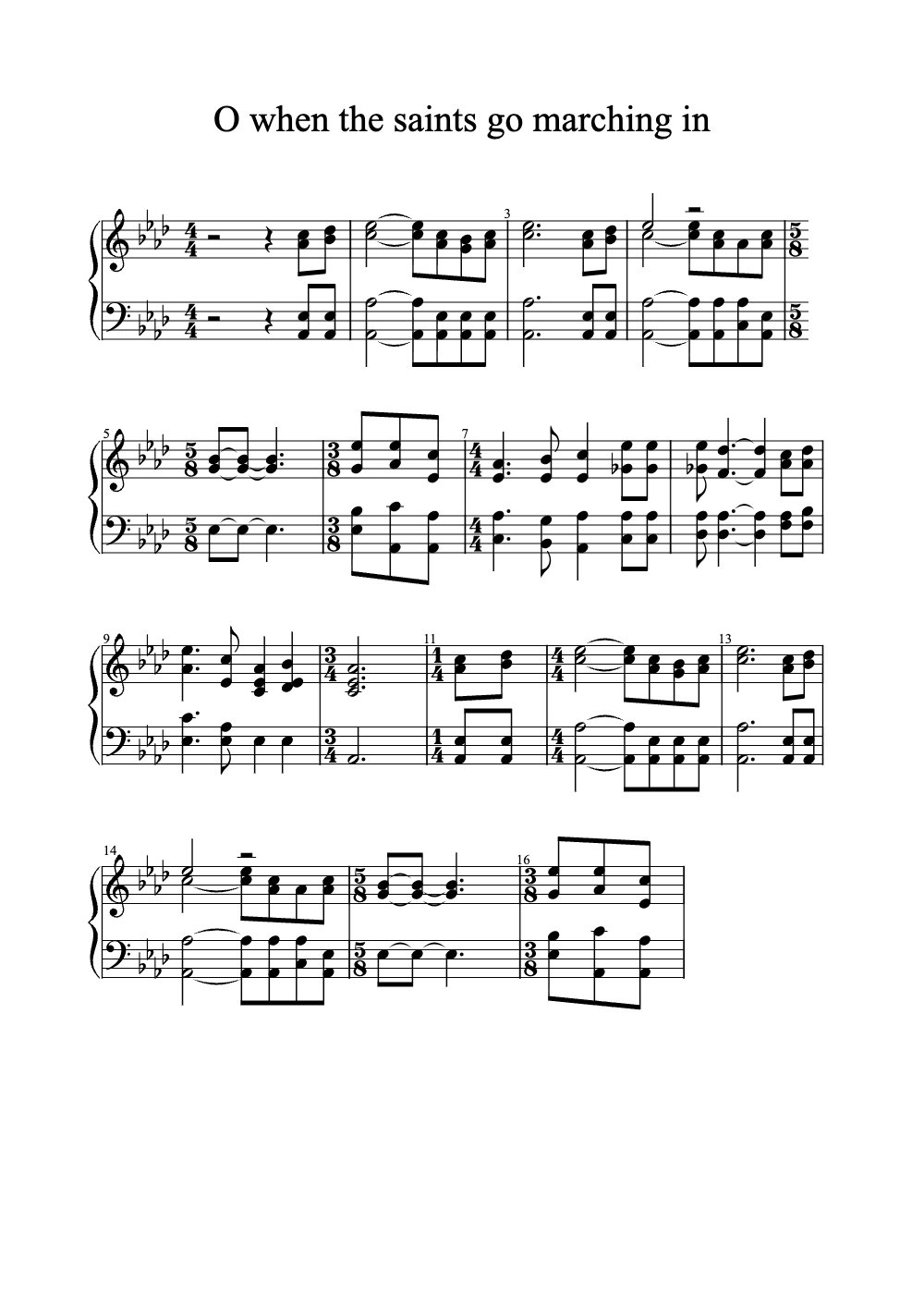 Sheet music preview for O When the Saints Go Marching In