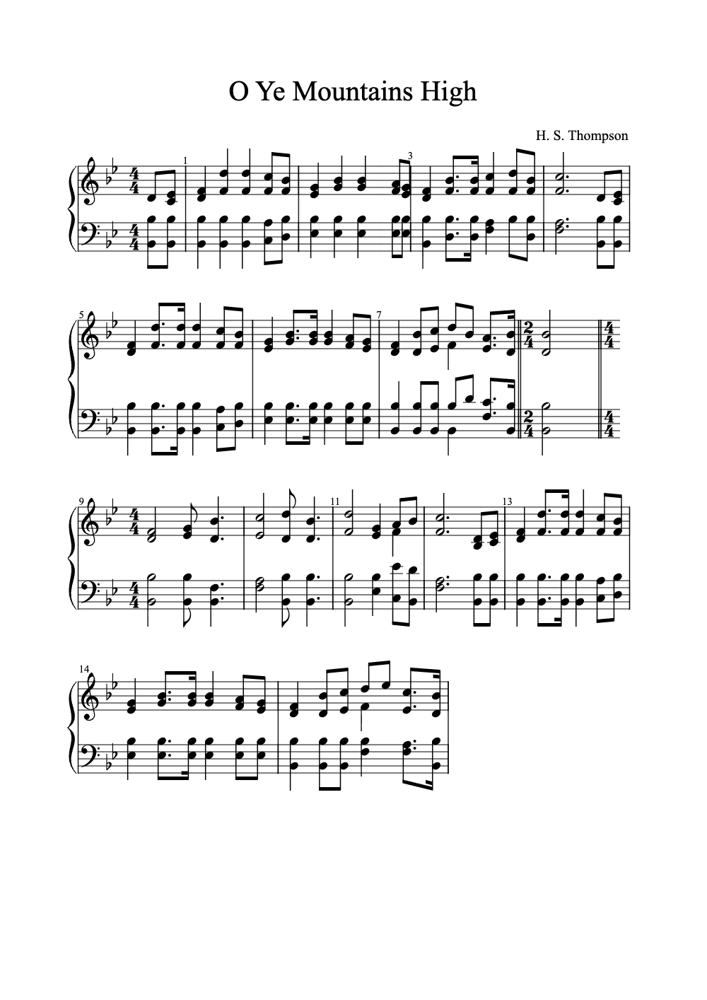 Sheet music preview for O Ye Mountains High