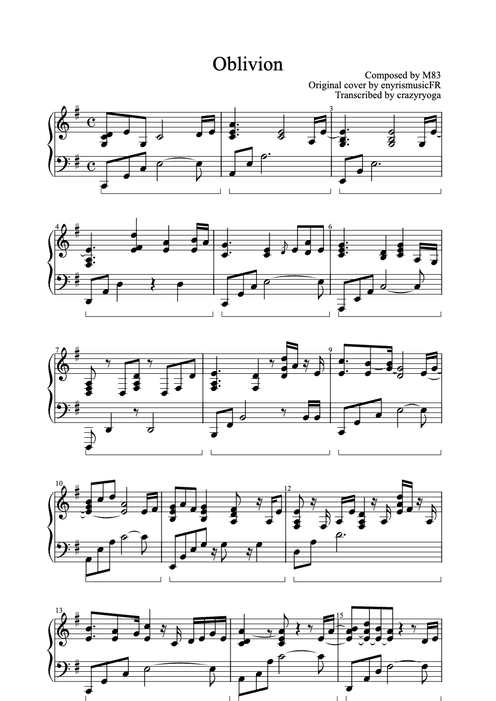 Sheet music preview for Oblivion