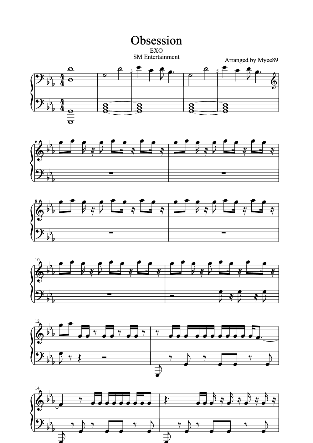 Sheet music preview for Obsession