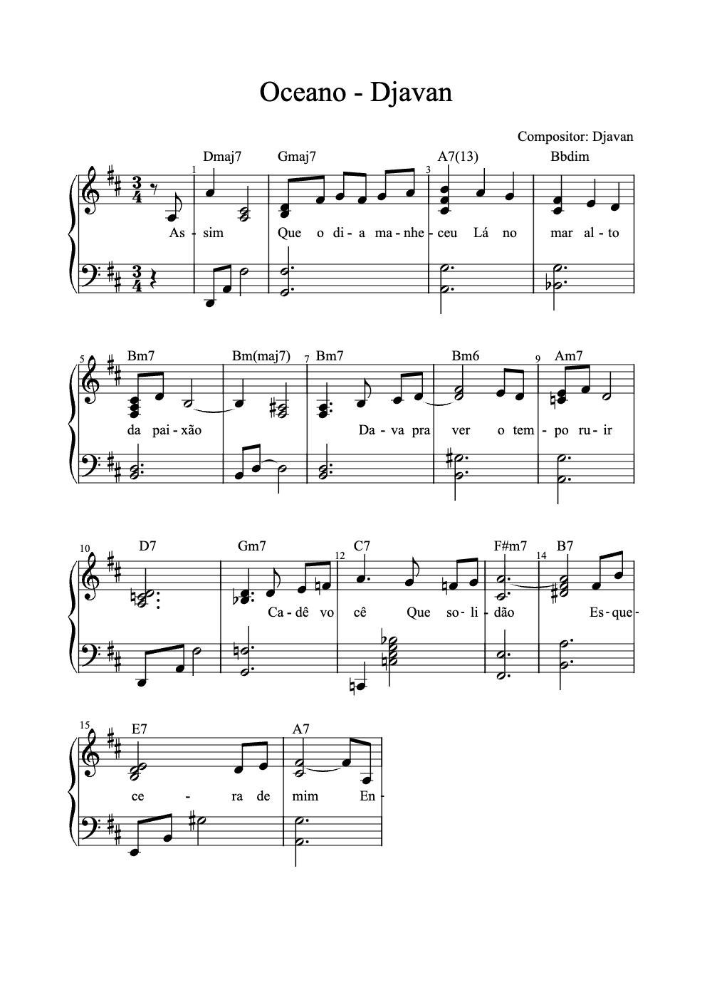 Sheet music preview for Oceano