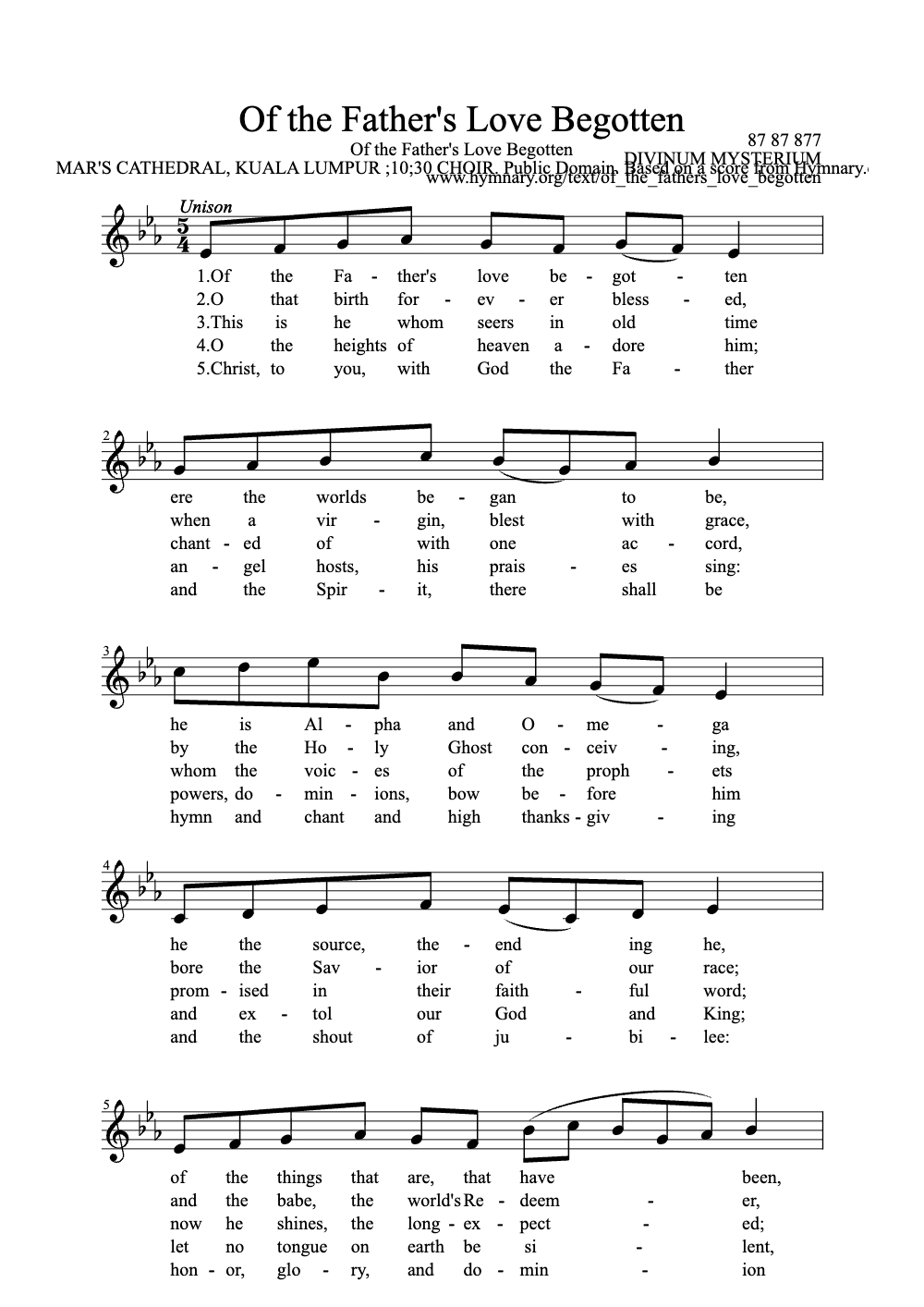Sheet music preview for Of the Father's Love Begotten