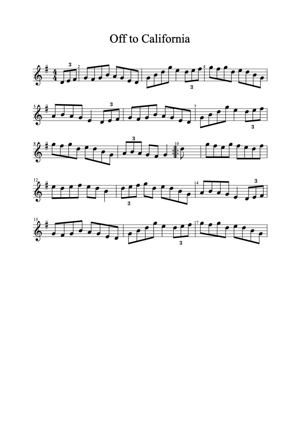 Sheet music preview for Off to California