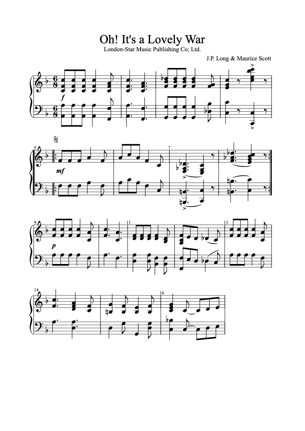 Sheet music preview for Oh! It's a Lovely War