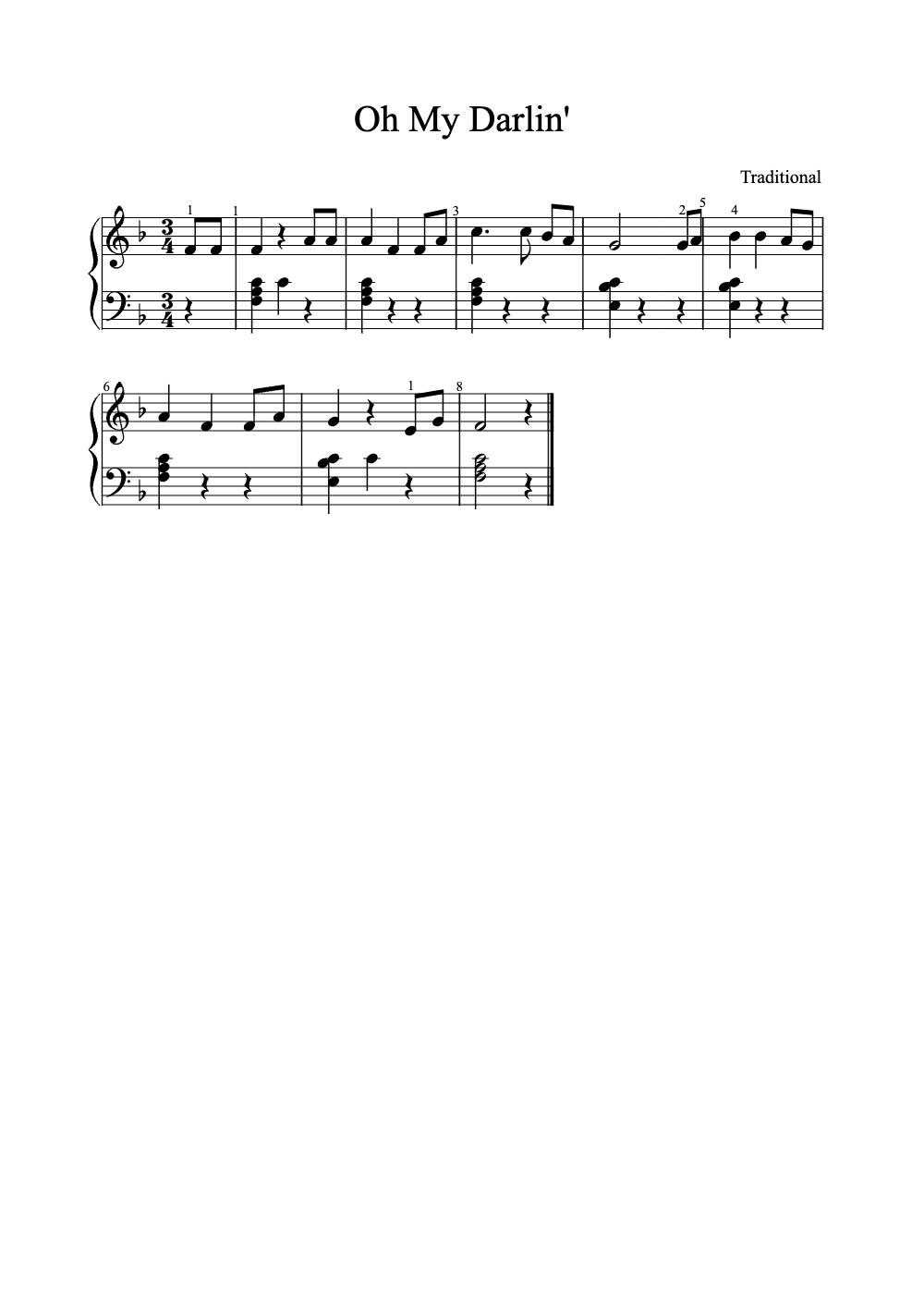 Sheet music preview for Oh My Darling Clementine