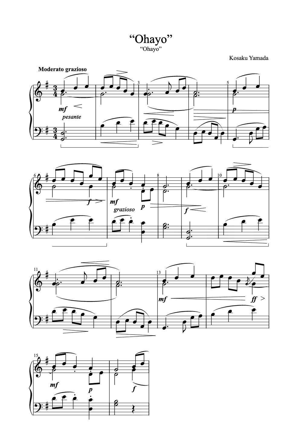 Sheet music preview for Ohayo