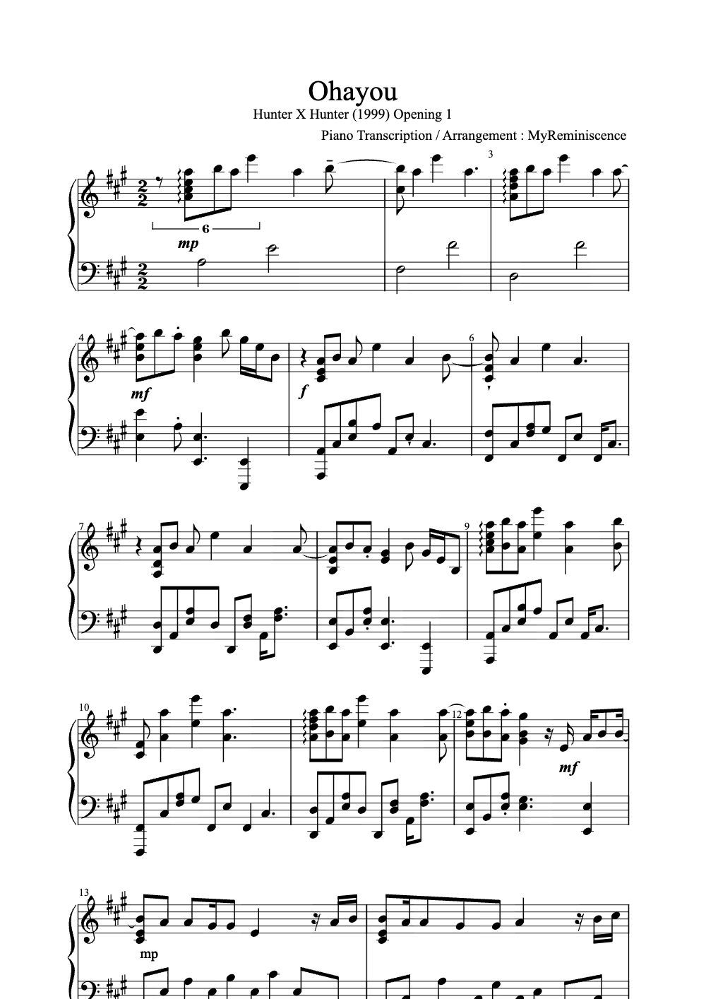 Sheet music preview for Ohayou
