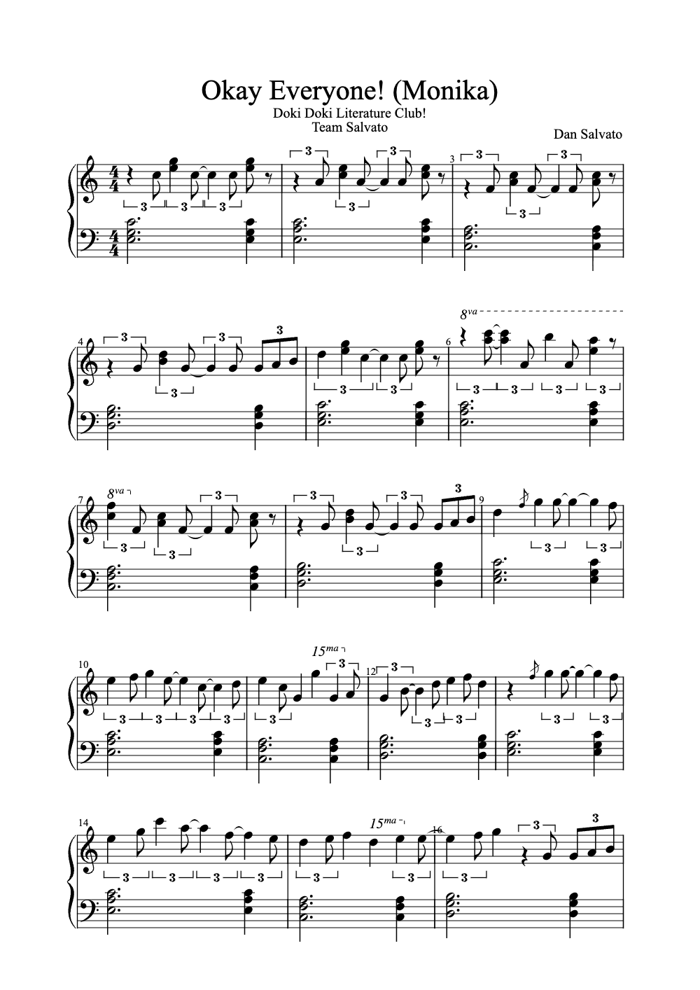 Sheet music preview for Okay Everyone! (Monika)