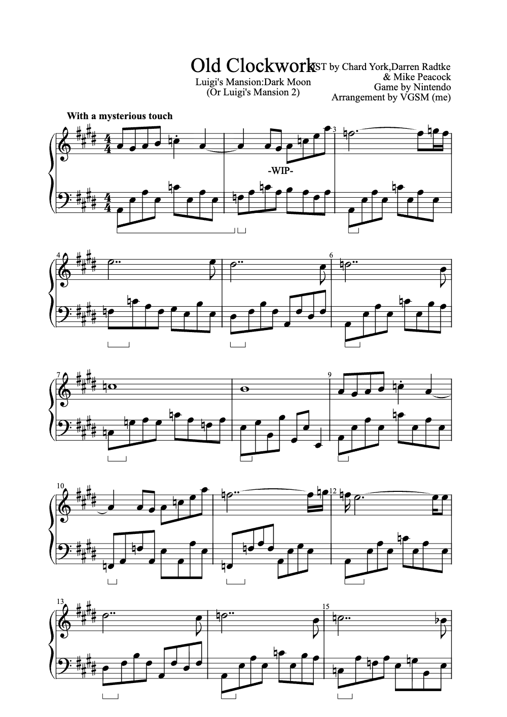 Sheet music preview for Old Clockwork