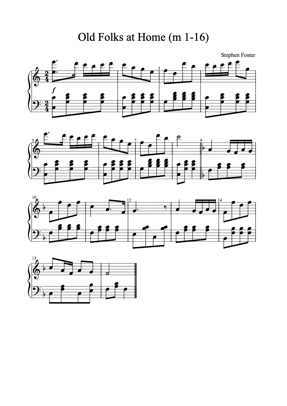 Sheet music preview for Old Folks at Home