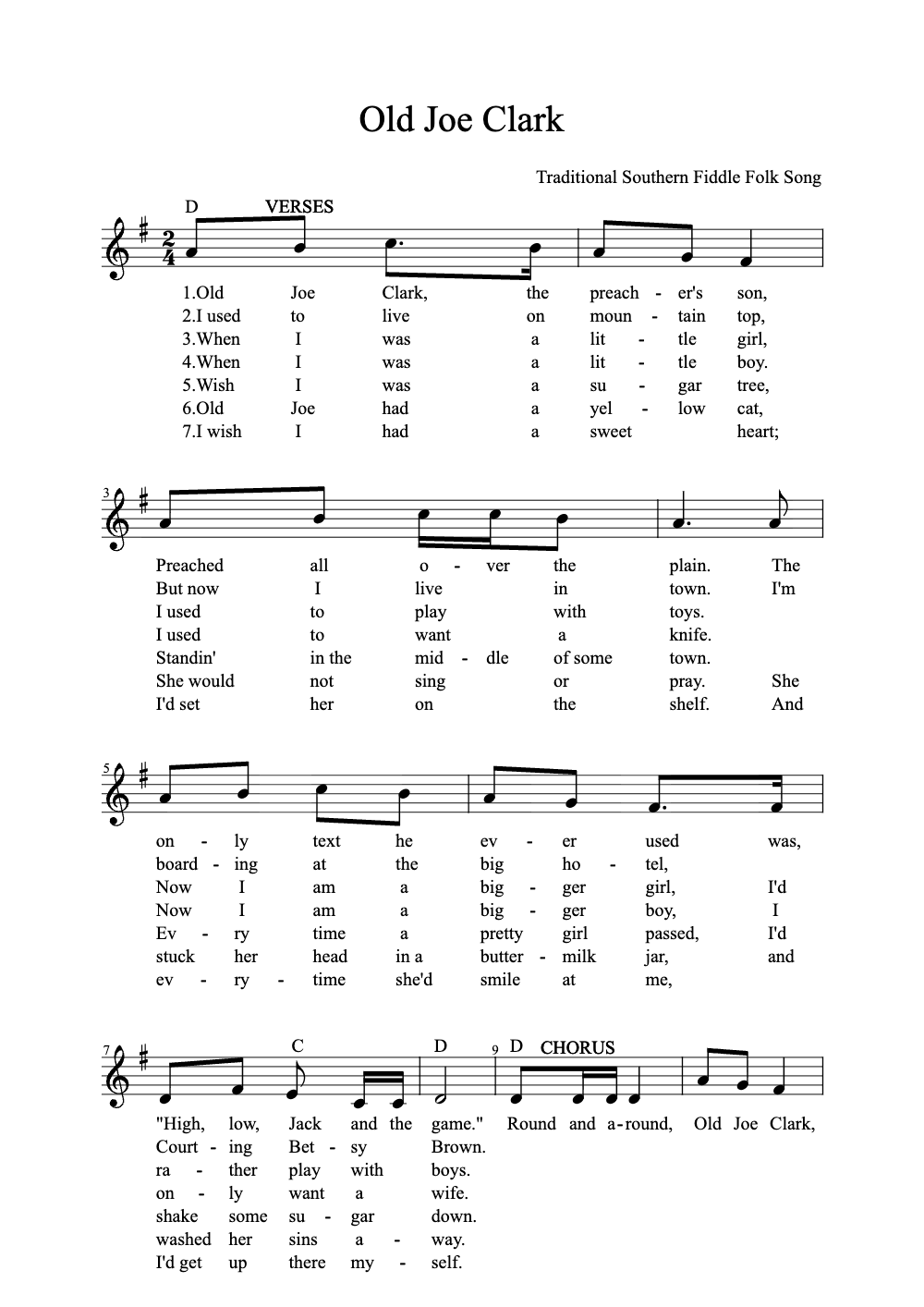 Sheet music preview for Old Joe Clark