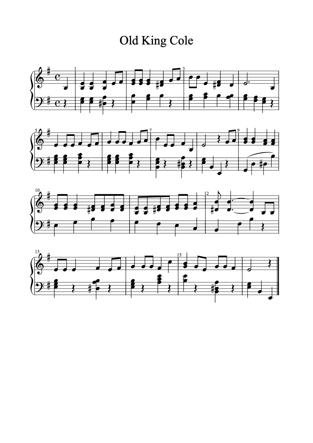 Sheet music preview for Old King Cole