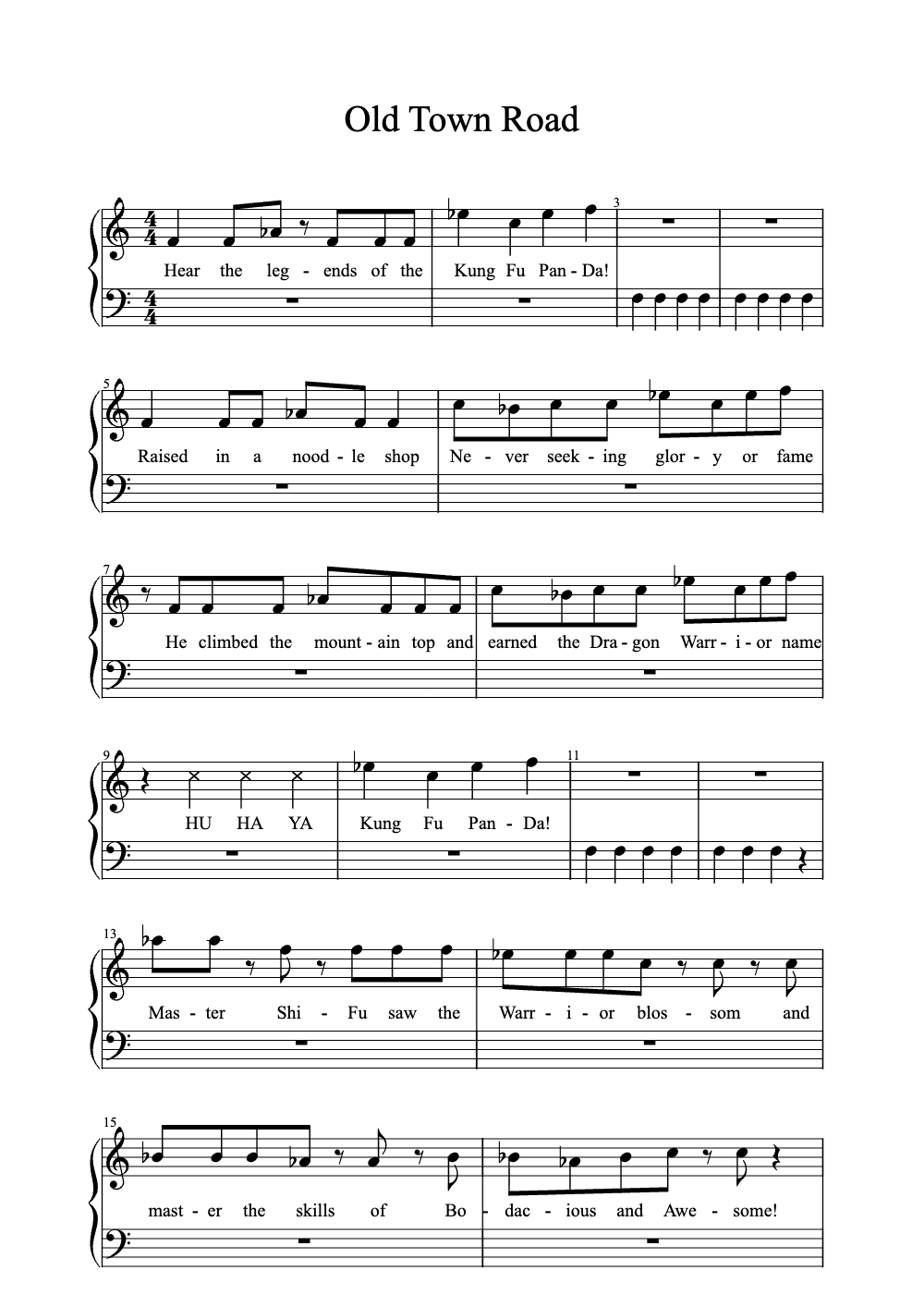 Sheet music preview for Old Town Road