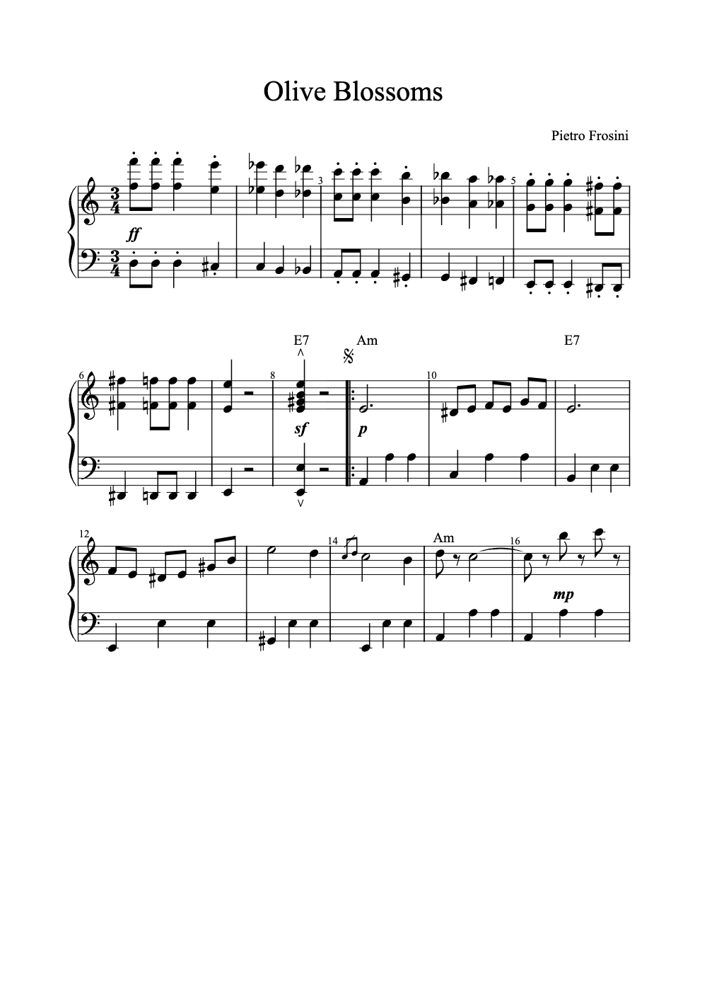 Sheet music preview for Olive Blossoms