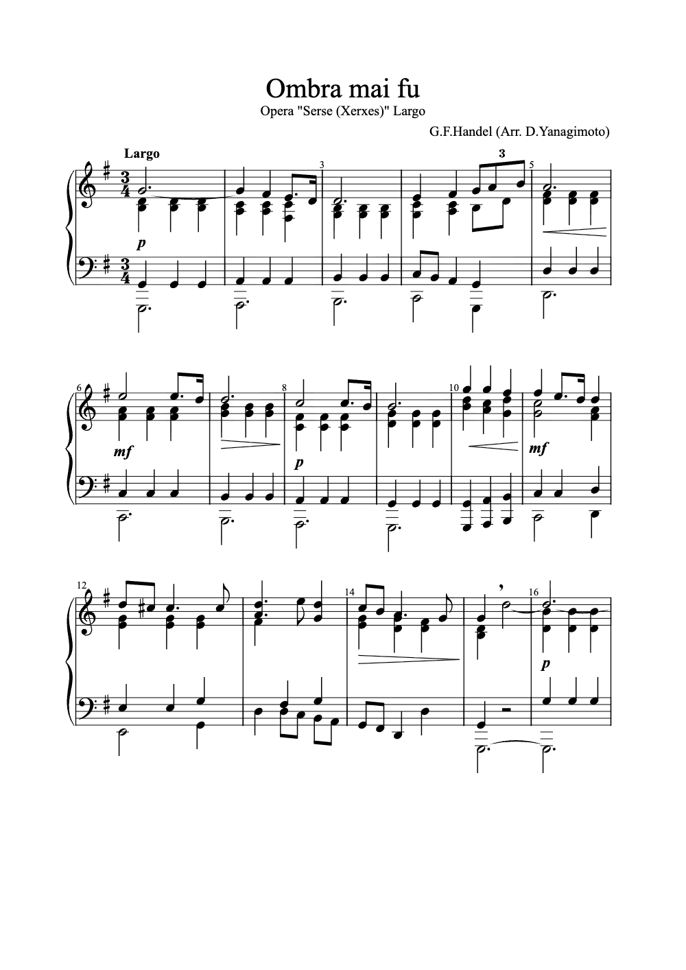 Sheet music preview for Ombra Mai Fu