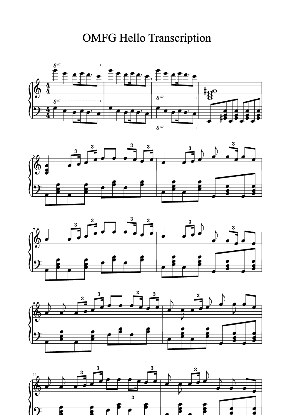 Sheet music preview for OMFG Hello