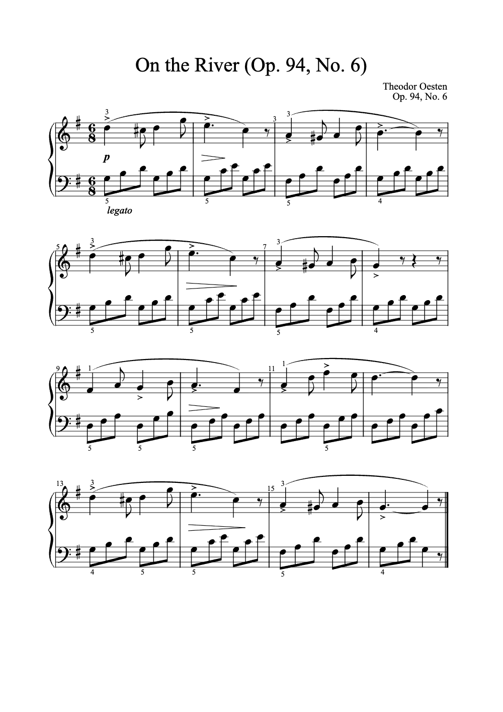 Sheet music preview for On the River