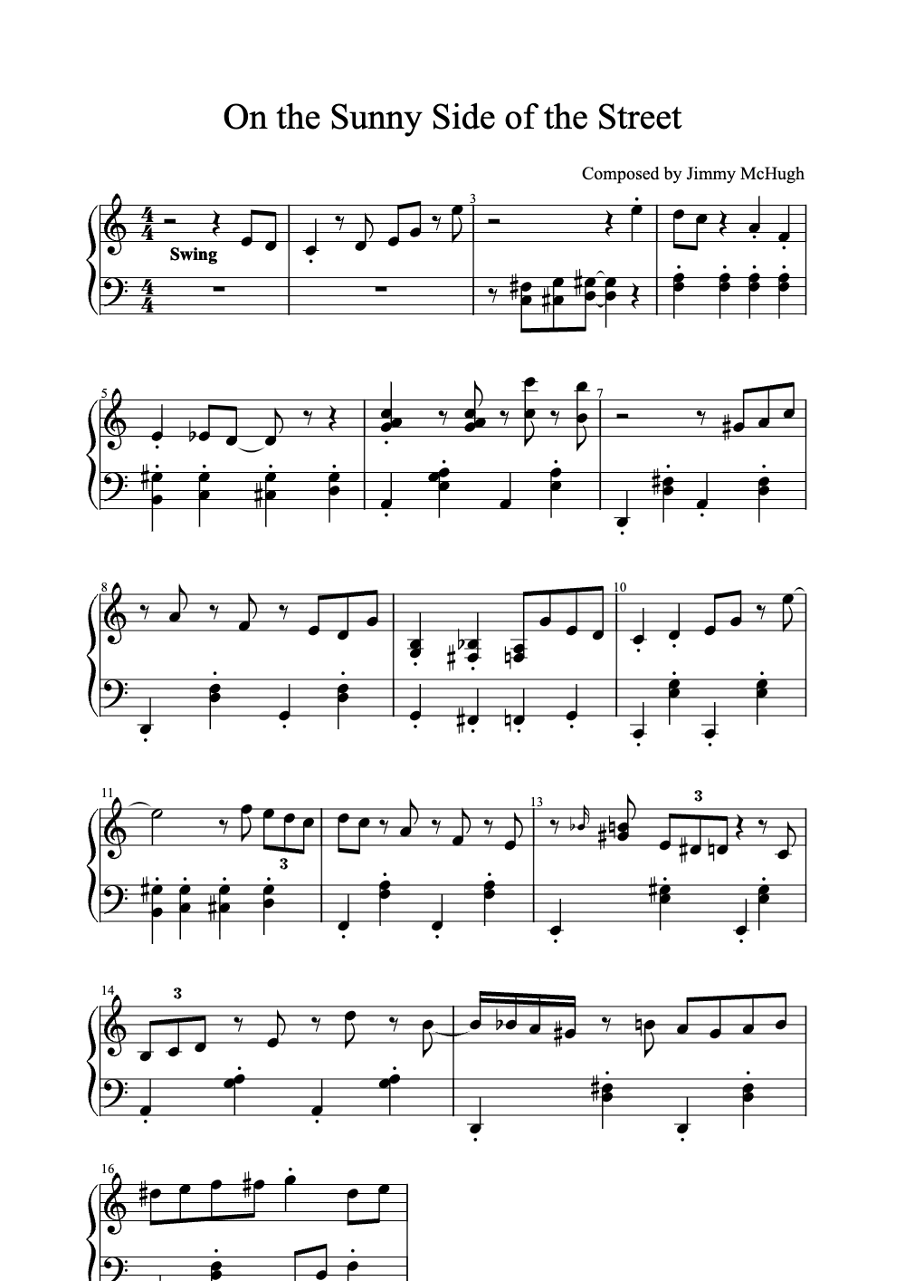 Sheet music preview for On the Sunny Side of the Street