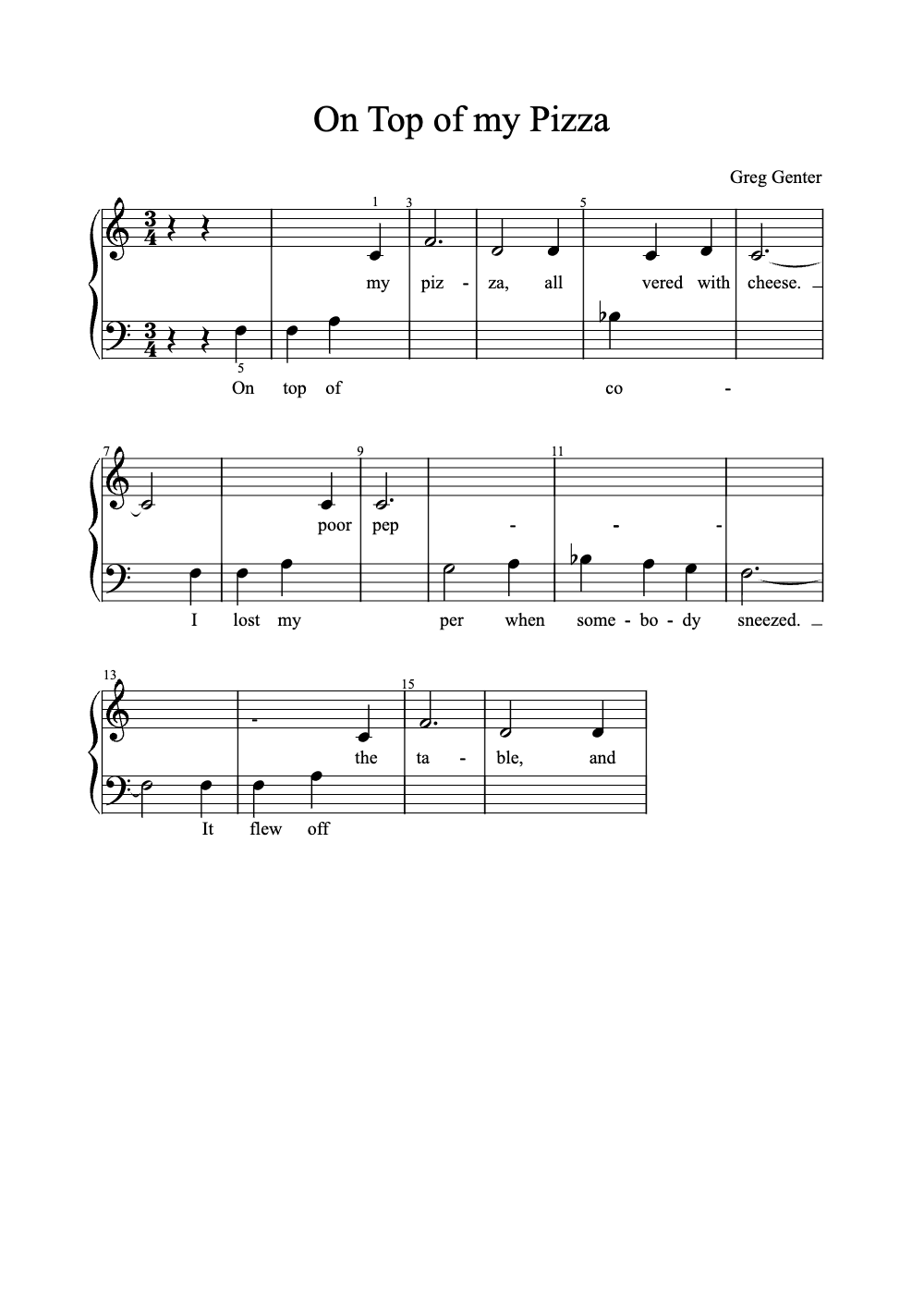Sheet music preview for On Top of My Pizza