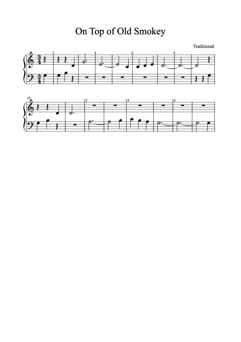 Sheet music preview for On Top of Old Smokey