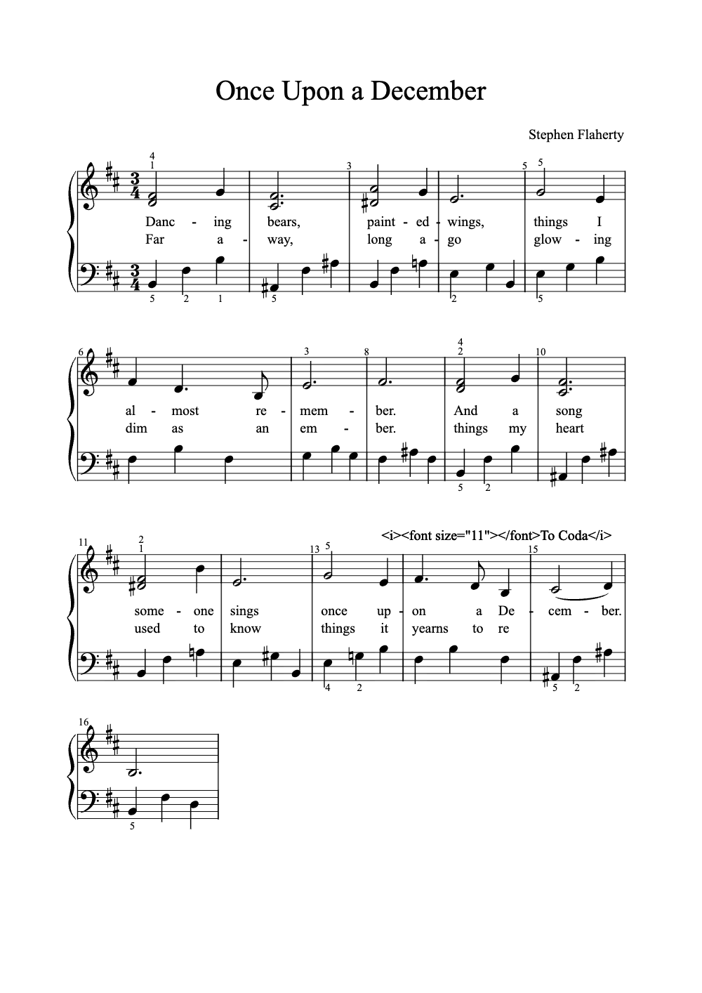 Sheet music preview for Once Upon a December