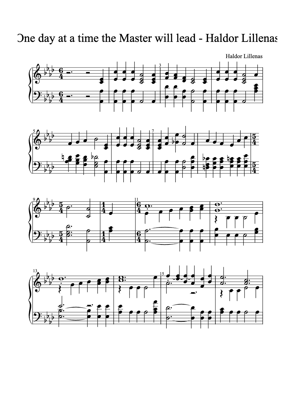 Sheet music preview for One Day at a Time the Master Will Lead